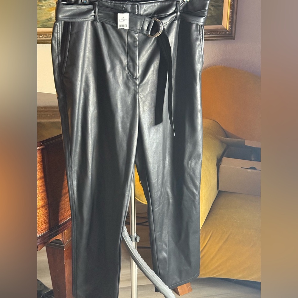 New! LOFT Faux Leather Belted Pants